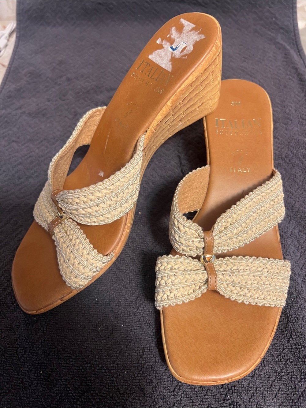 Italian Shoemakers cream straps Wedge Sandals
